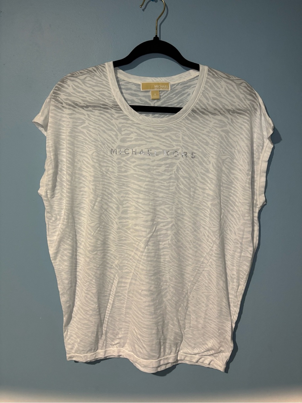 Michael Kors Zebra Print Rhinestone Logo Top Size M